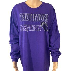 Baltimore Ravens Long Sleeve Rhinestone T-Shirt Top Purple Cotton Women's XL
